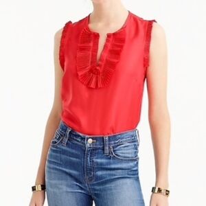 J. Crew Festival Red 100% Silk Women's Margot Ruffle Tank Tap | Size 12